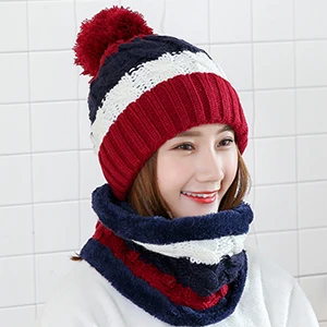 Wine Red Set 2 Модный подарок, теплая шерстяная зимняя женская шапка, s и шарфы, элегантный шарф, шапка, набор для женщин, 2 вида, шапка, шарф, наборы, длинные женские шарфы - Цвет: Wine Red Set 2