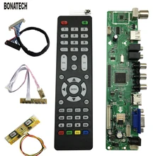 V56 Universal LCD TV Controller Driver Board PC/VGA/HDMI/USB Interface 4 lamp inverter+30pin 2ch-8bit lvds cable+7 keypad