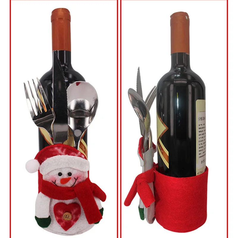 2 шт./упак. держатели кухонных столовых приборов ножи вилки мешок Санта снеговик дизайн бутылки вина мешок украшения для рождественской вечеринки