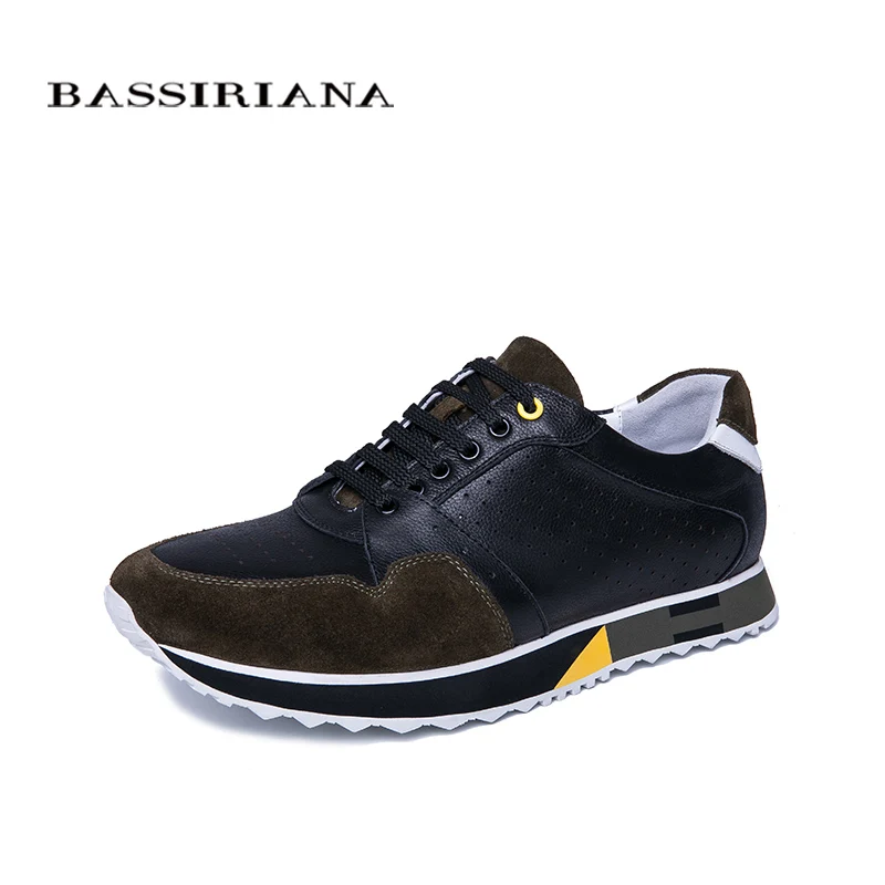BASSIRIANA/ г. Новая модная мужская повседневная обувь из натуральной кожи, весна-осень, на шнуровке, черный и синий цвета, размер 39-45