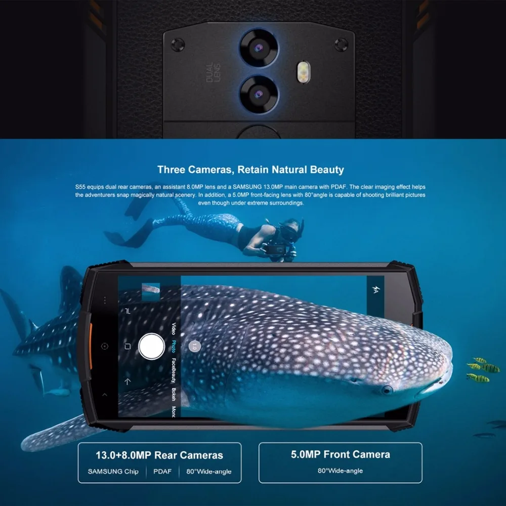 DOOGEE S55 Waterproof Smartphone 4GB RAM 64GB ROM 5500mAh MTK6750T Octa Core 5.5 inch Android 8.0 Dual SIM 13.0MP OTA 4G FDD-LTE
