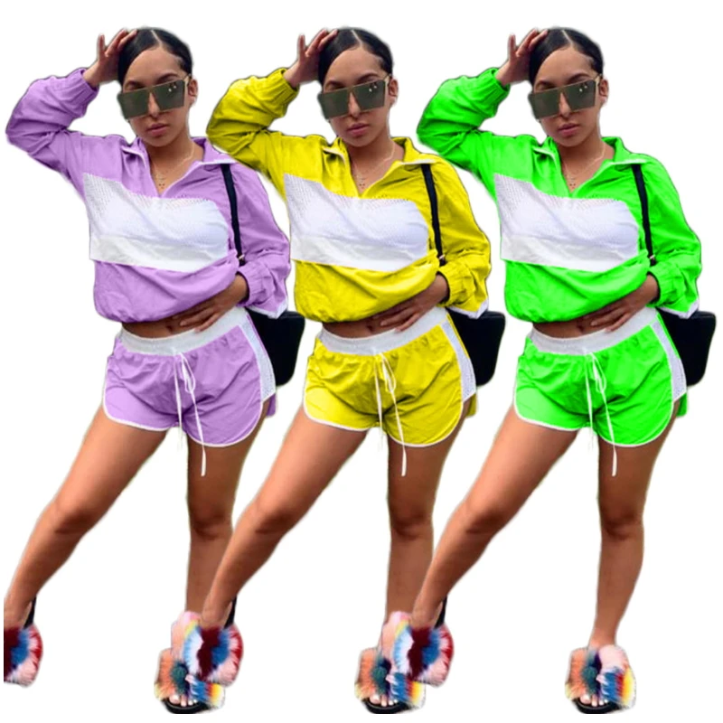 

Fishnet Mesh Patchwork Two Piece Set Crochet Turtleneck Pullover Short Sets For Women Casual Loose Outfits Activewear Summer