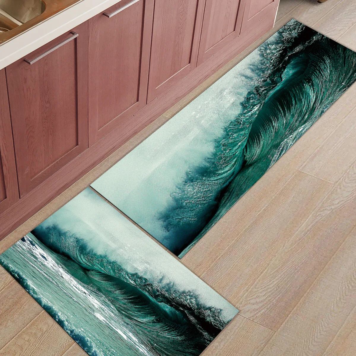 

Sea Wave Beautiful Sight Dirt Debris Mud Trapper Bath Shower Tub Accessory Sets Floor Carpets Area Runners Extra Soft Door Mats