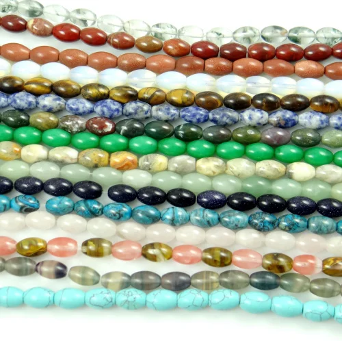 

6*9mm Wholesale Natural Mix stone Rice beads Jewelry Making loose GEM beads strand 15" L33