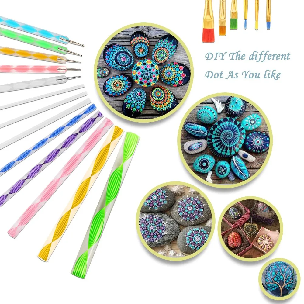 

16PCS Mandala Painting Dotting Tools with Dotting Rods Ball Stylus Pens Stencils Paint Tray for Wood Canva Rocks Fabric Wall