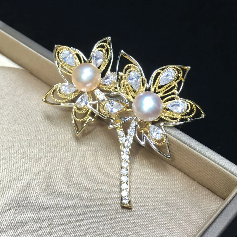 

ZHBORUINI New High Quality Natural Freshwater Pearl Brooch Purple Pearl Flower Brooch Pearl Jewelry For Women Gift Accessories