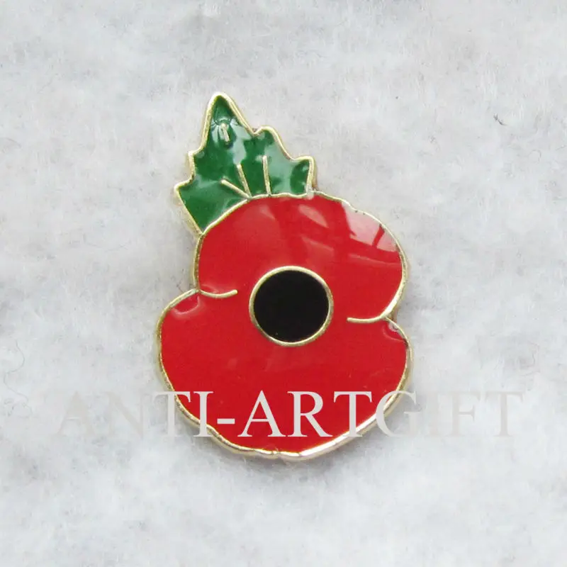 

Customized hard enamel Stock lapel pins 20MM red color poppy gold plated badges No MOQ