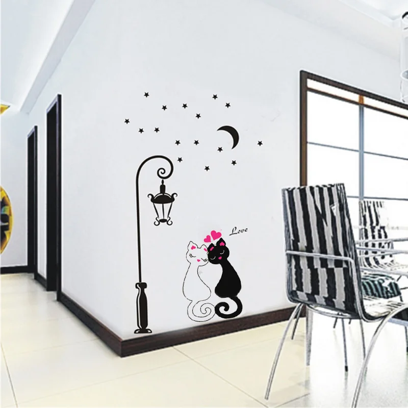 DIY милые пары Кошки мультфильм стикер стены Дети Детская комната украшения Adesivo де Parede обои декоративные