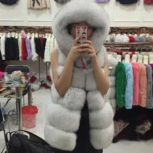 Женский модный жилет из искусственного меха, зимнее теплое меховое пальто с капюшоном, верхняя одежда из искусственного меха