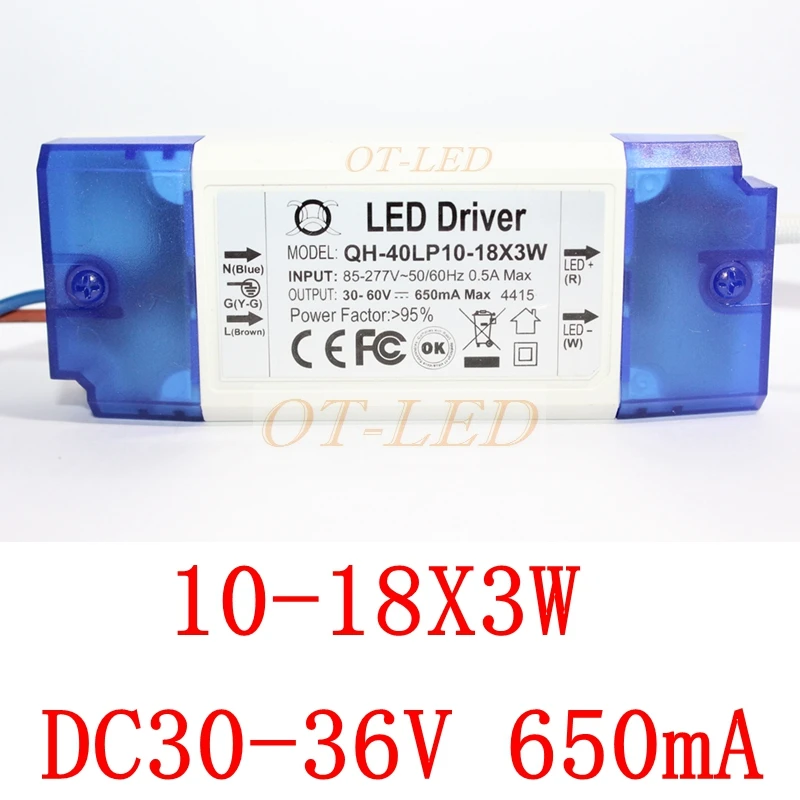 High PF Isolated 10-18x3W 650mA LED Driver 12x3W 14x3W 15x3W 16x3W 18x3W 30W 40W DC30-60V High Power LED Powr Supply For LED Lig