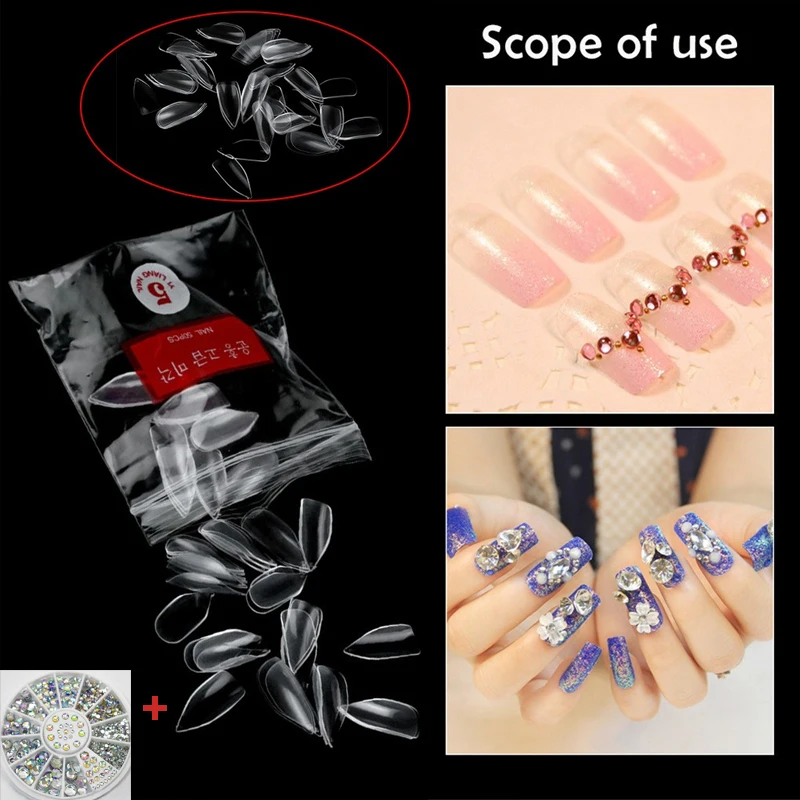 

500pcs False Nail Tips Artificial Fake Nails Art ABS Manicure Tools with 1 Box Nail Rinestone 15-20