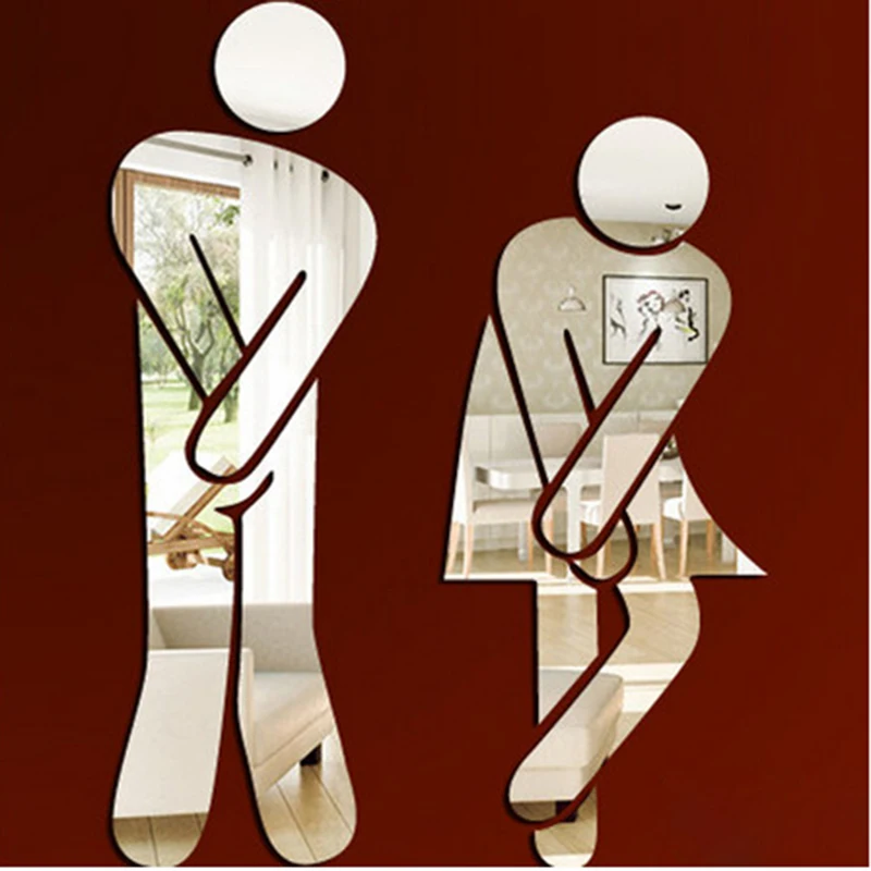 

Removable Mirror Sticker Home Decor Men Women Pattern Hotel Ktv Washroom Toilet Wc Wall Sticker Family Diy Wall Decor