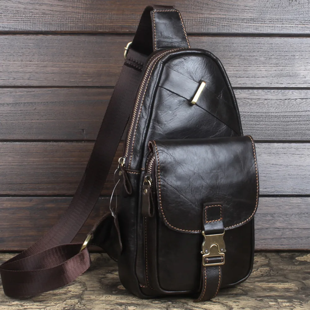 High Quality 100 Genuine Leather font b Men b font Chest font b Shoulder b font
