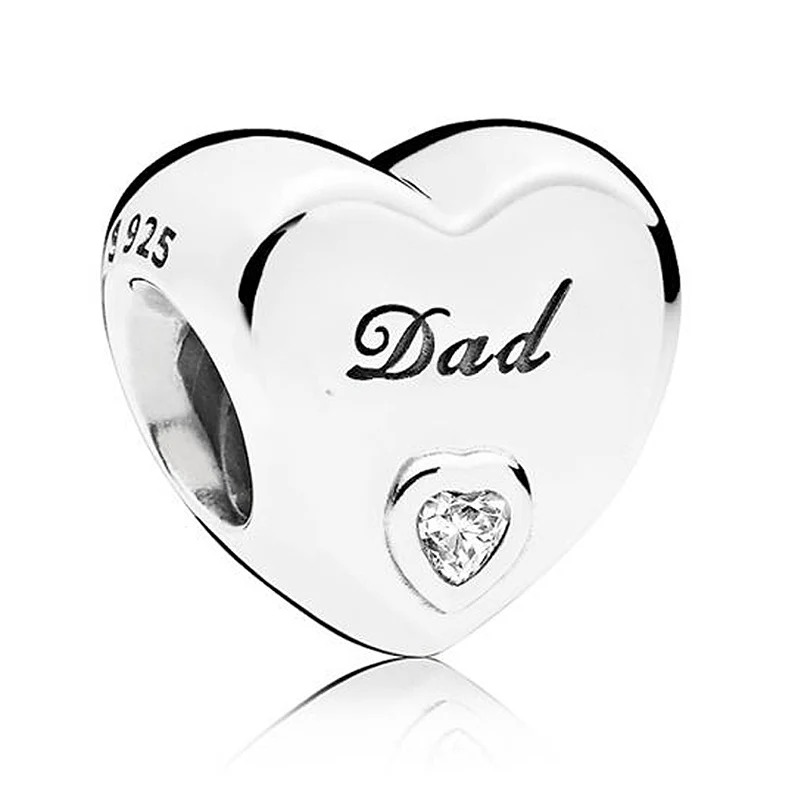 

New 925 Sterling Silver Bead Charm Dad Love Heart With Crystal Beads Fit Women Pandora Bracelet Bangle Diy Jewelry