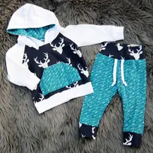 Hot Xmas Toddler Kids Baby Boy Girl Deer hoodies children’s sweatshirt Hooded Tops + Pants Outfits Set Clothes dropship