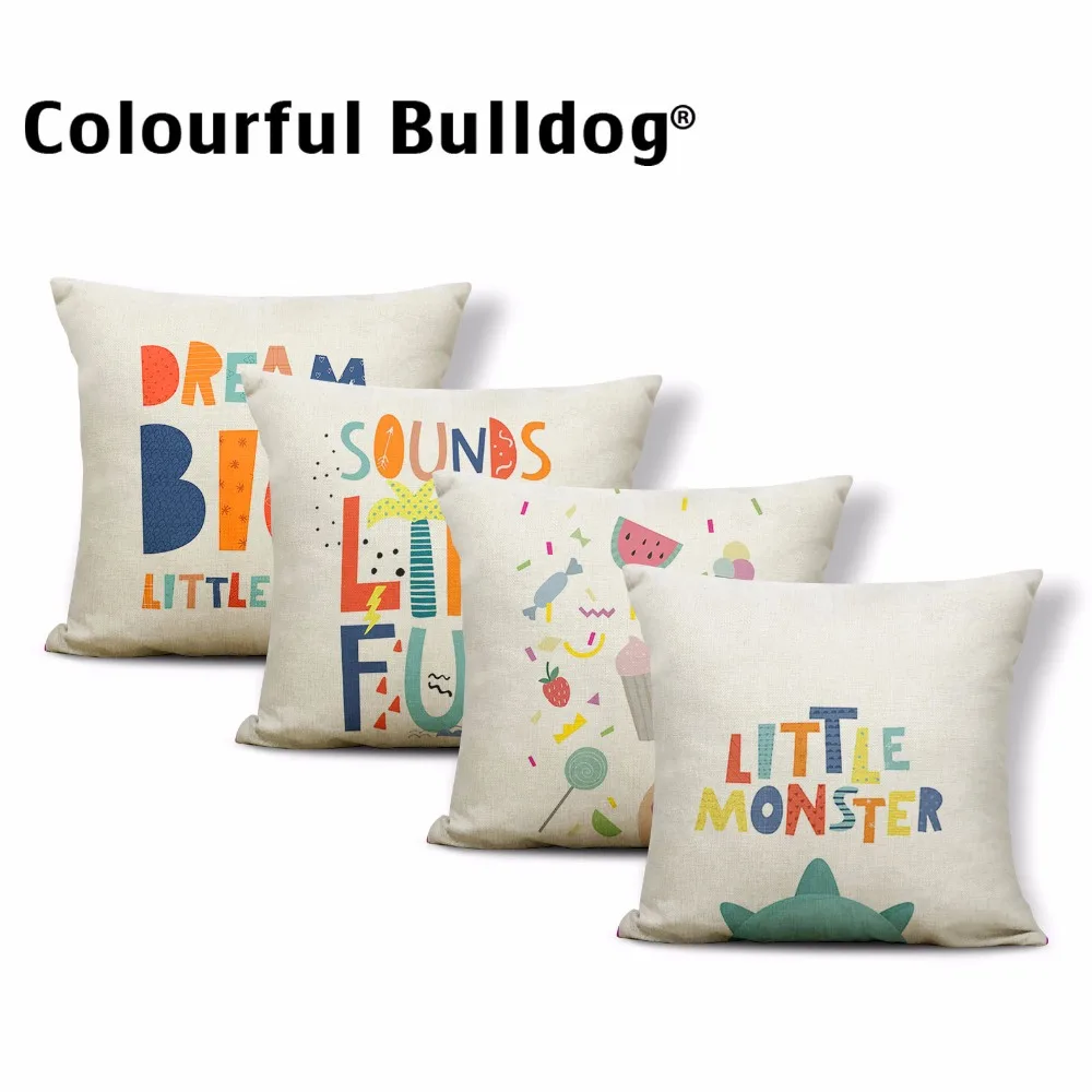 

Lovely Little monster Pillow Cover Dream Big Geometric Striped Dots Cushion Cases 43*43cm Square Rocket Children Room Decoration