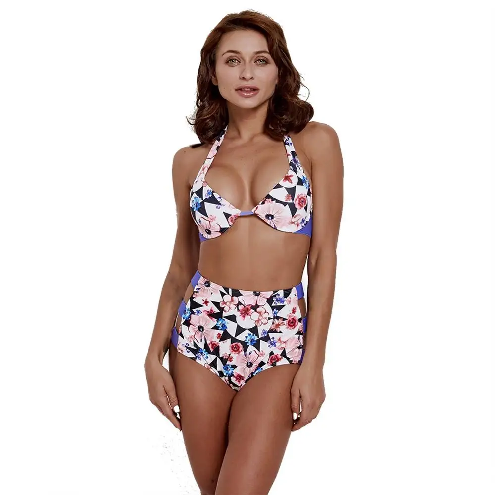 

Women Tankini Printed Halter Top High Waist Bikini Swimwear Bathing Suit Women Swimsuit Female Separate