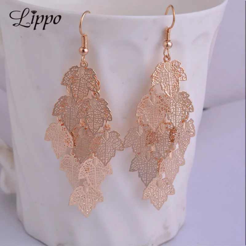 

Gold /Silver New Design Style Fashion filigree Charm Elegant Simple Vintage Big Hollow maple leaf Earrings Drop Jewelry Women