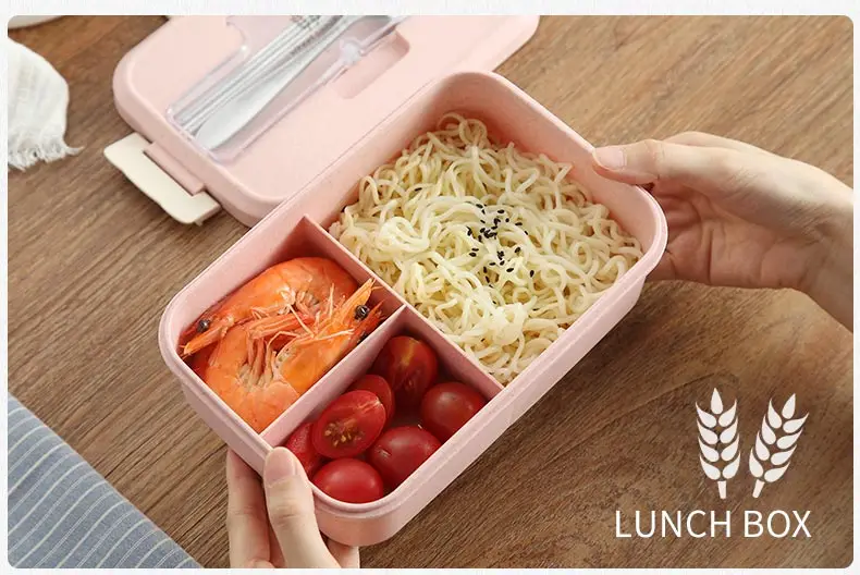 Ланч-бокс герметичный пшеничный экологически чистый материал Высокая емкость прямоугольная микроволновая печь с подогревом Bento box детское питание контейнер