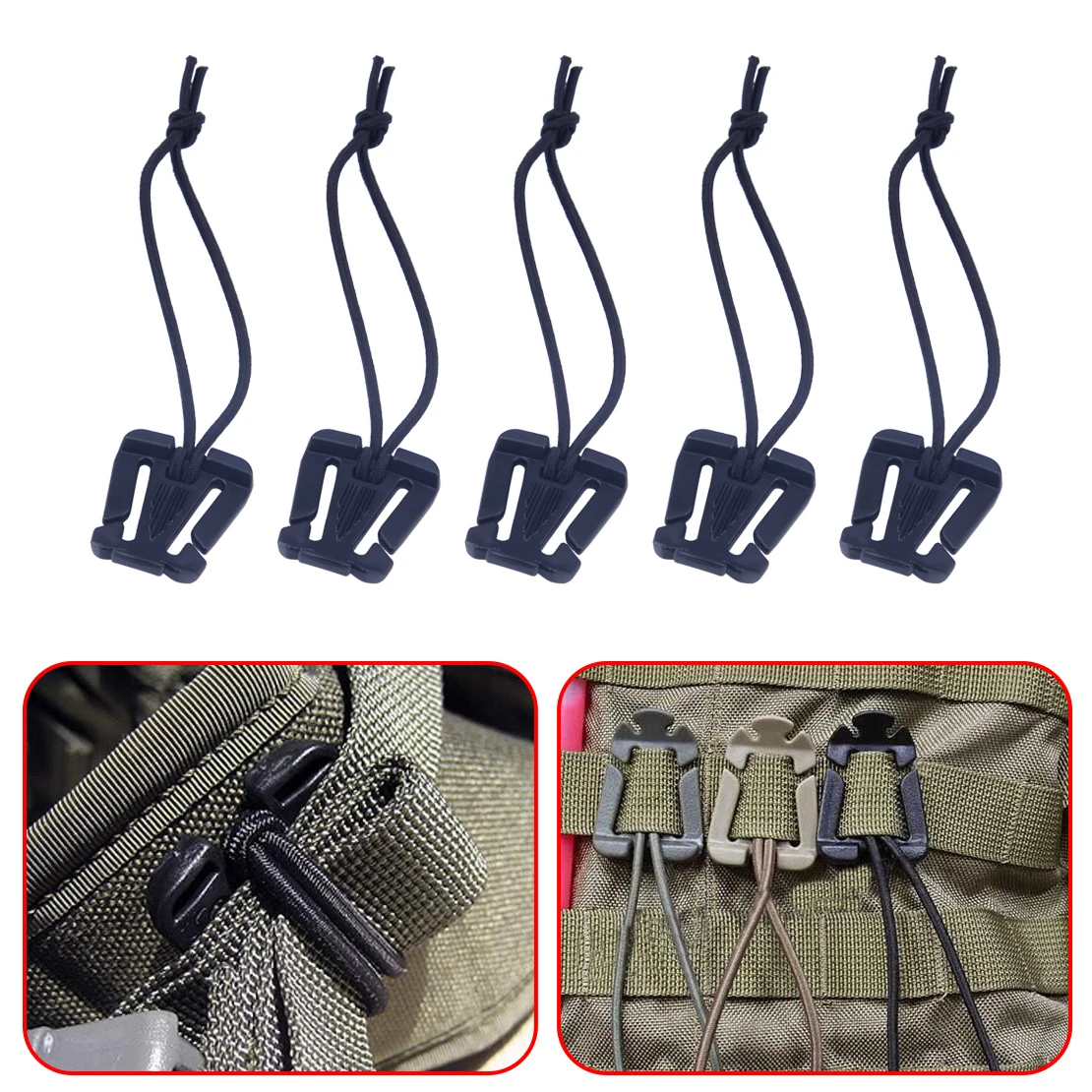 Details about   10Pcs Tactical Elastic Cord Buckle Clip MOLLE Webbing Tie-Down Carabiner Outdoor 