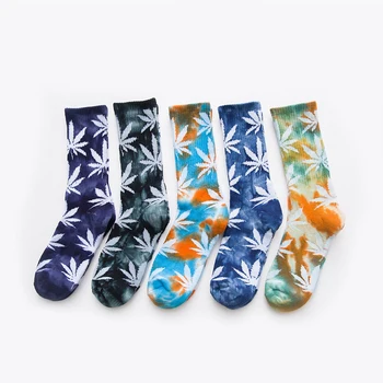 

Tie-dyed Crew Socks Thickening plantlife socks for men women cotton skateboard hiphop maple leaf sport socks