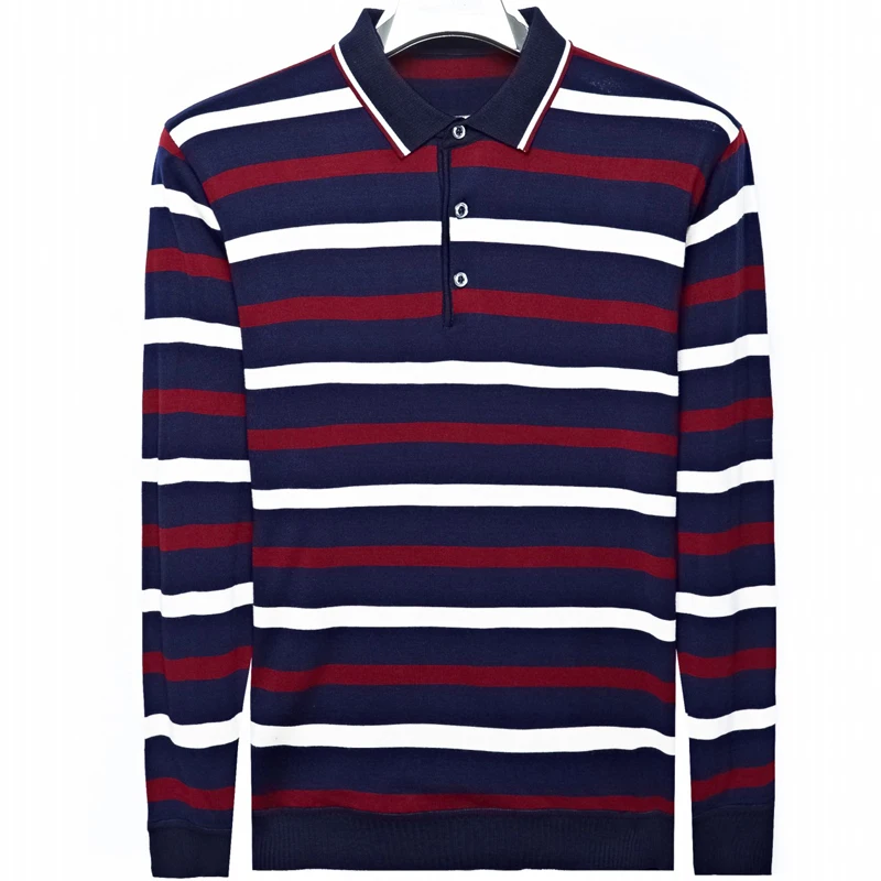 Мужская хлопковая рубашка поло в полоску с длинным рукавом|striped polo shirt men|striped shirtpolo
