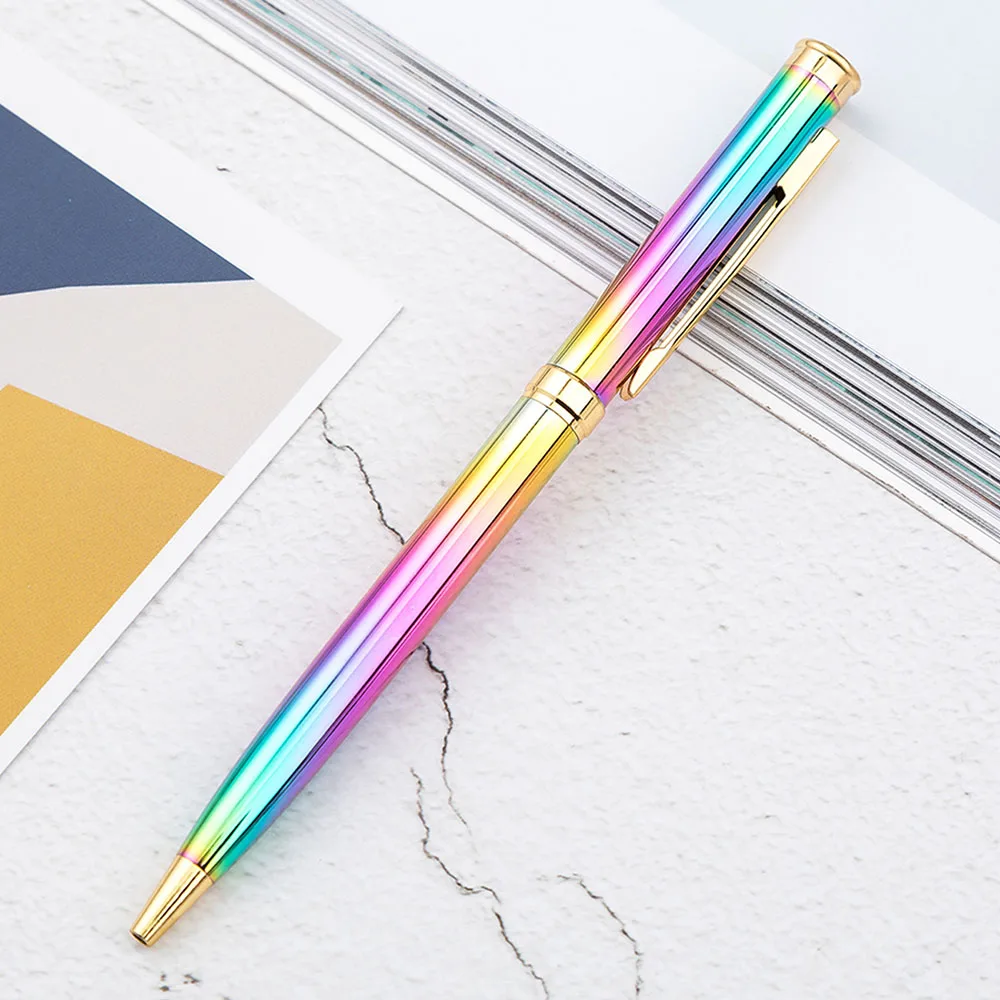 

1 Pcs Rainbow Colorful Pen Metal Ballpoint Pen Bullet 1.0mm Nib Refill Office Writing Pen Rollerball Pen