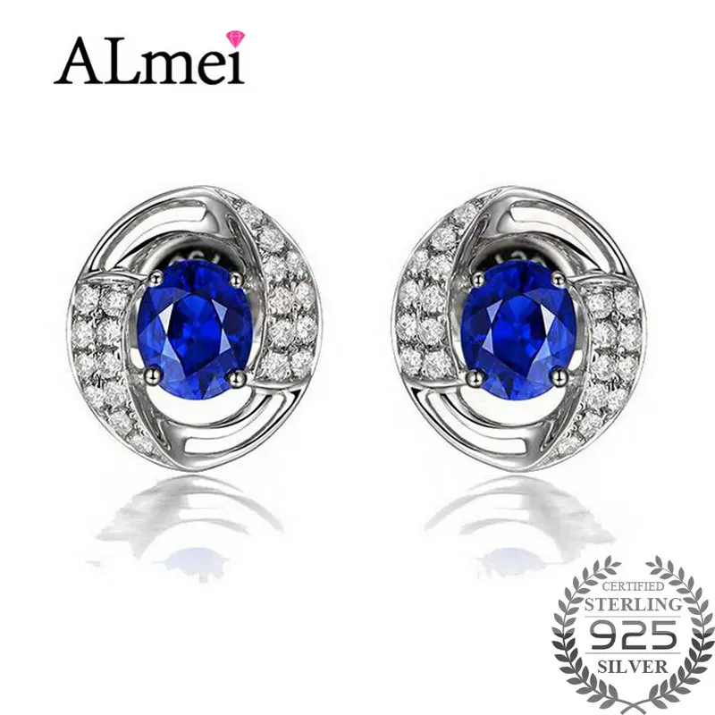 Blue Almei Белый AAA+ кубического циркония серьги для Для женщин подарок на день рождения роскошные 925 пробы Серебряные ювелирные изделия с подарочной коробке 40% LR007 - Цвет камня: Blue