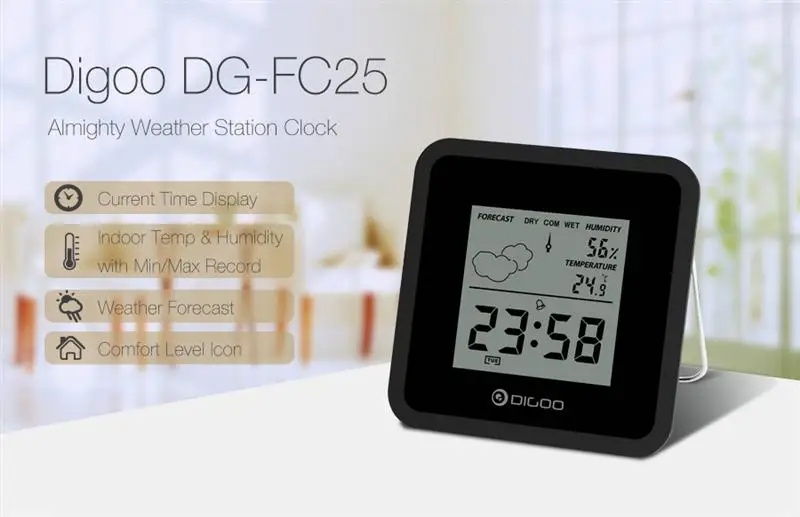 Digoo DG-FC25, мини Всепогодная станция, гигрометр, термометр, датчик погоды, будильник, таймер, часы