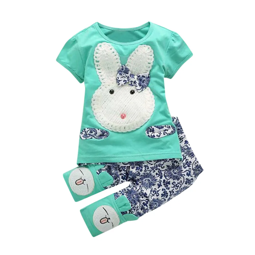 

2Pcs Toddler Summer 2019 Kid Girls Clothes Fashion Cartoon Print T shirt+Pants Girls Outfits Causal Kids Clothing For Girls Sets