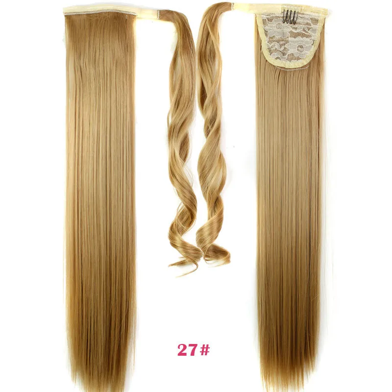MSIWIGS Long Wrap On Synthetic Straight Ponytails for Women Natural Clip In Hair Extension Hairpieces Blonde False Hair