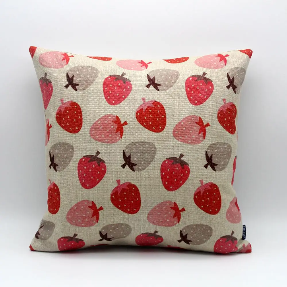 LINKWELL 18x18" Fruit Gray Red Pink Strawberry Burlap Cushion Cover