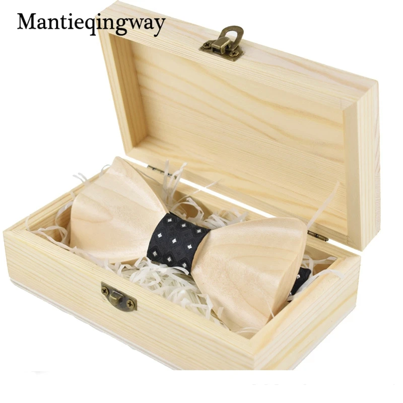Mantieqingway Mode Holz Bowtie Mens Polyester Taschentuch Krawatte Sets Handmade Holz Fliege Gravata Schlank Einstecktuch Set