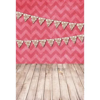

vinyl backdrop photography background for a photo shoot pink striped walls white wooden floor bunches of flags for studio S-1229