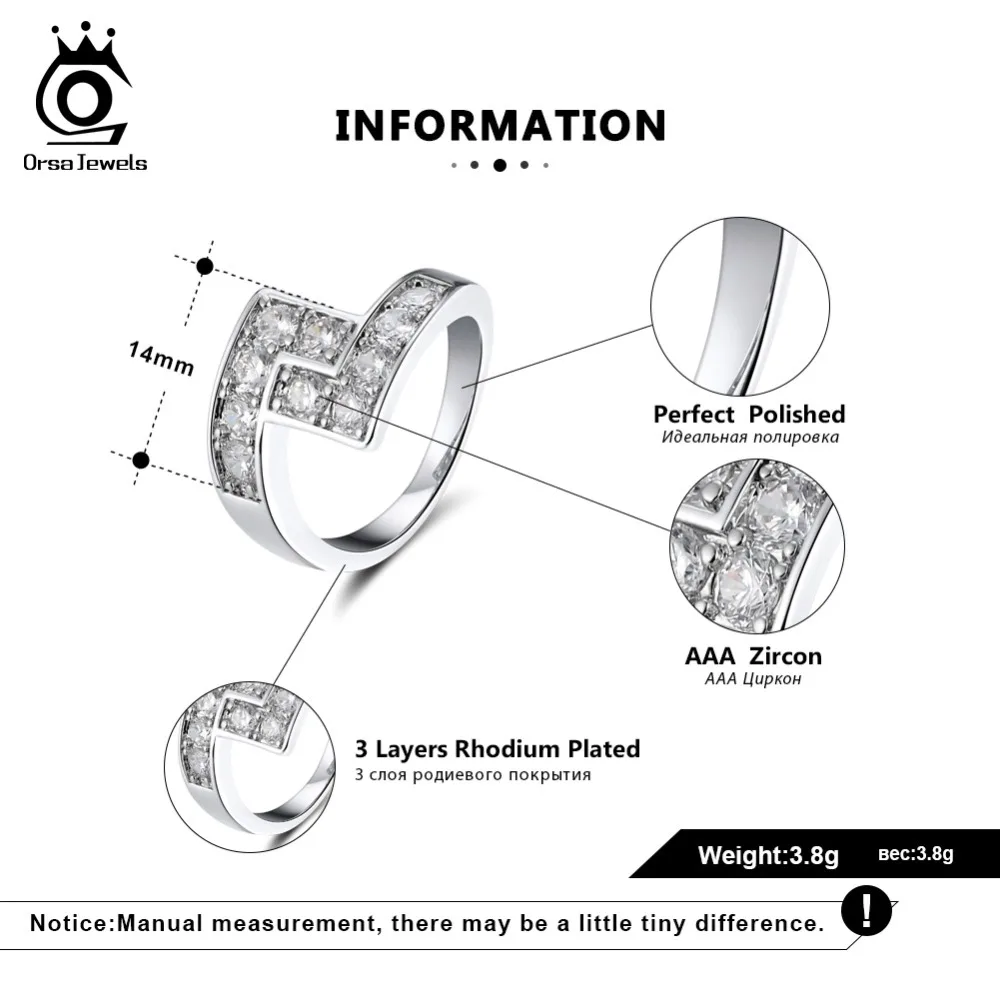 ORSA JEWELS Ring For Women Silver Color AAA Shiny CZ Handmade Prong Setting Tetris Pattern Finger Rings Female Jewelry OR175