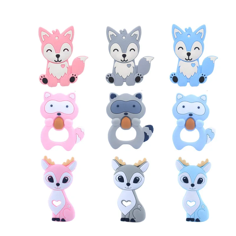 

XCQGH Newest Baby Teether Silicone Teethers for Baby Chew Dog Raccoon Sika Deer Pendant Nursing Jewelry Baby Products