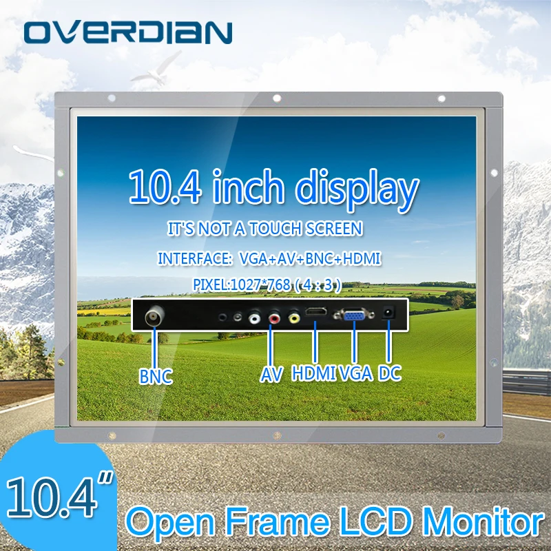 

10/10.4"Industrial Control Lcd Monitor VGA/HDMI/BNC/AV Interface White Open Frame Non-Touch Screen Metal Shell 1024*768
