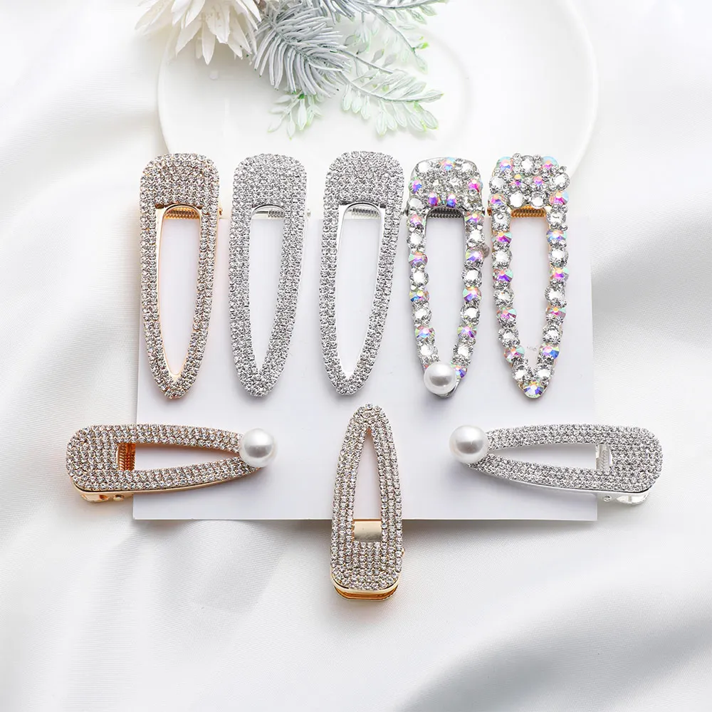

1pcs 2019 Women's Korea Luxury Shiny Crystal Bling Hairpin Geometric Pearl Hair Clip Metal Barrette Fashion Hair Accessories