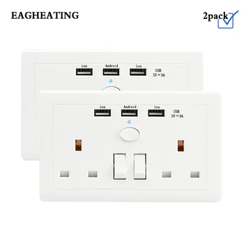 

2 PACK Multi-Functional UK Plug Socket Wall Power Outlet Socket with USB Port For Phone Charging 250V Double Switchs Household