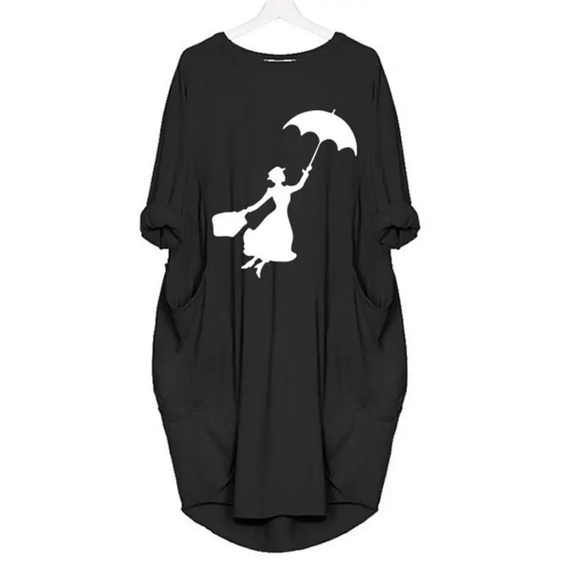 Прямая поставка, женское платье с карманами и принтом зонтика, женские платья, женские вечерние платья в стиле Харадзюку - Цвет: Black