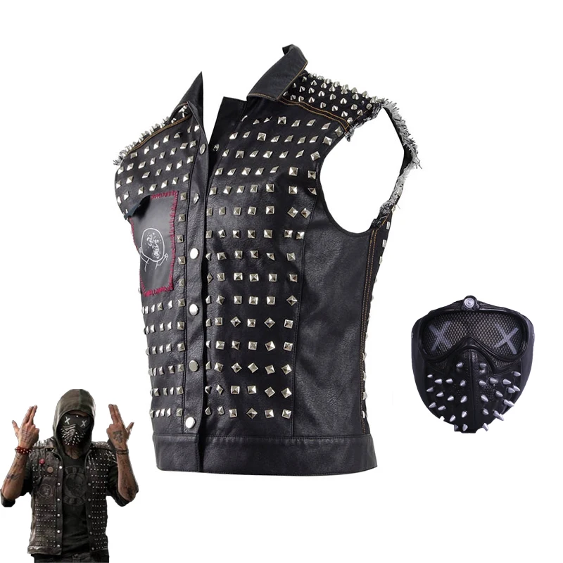 

Game Watch Dogs 2 Wrench Cosplay Costume Men leather Vest and Mask Halloween Carnival Uniforms Custom Made