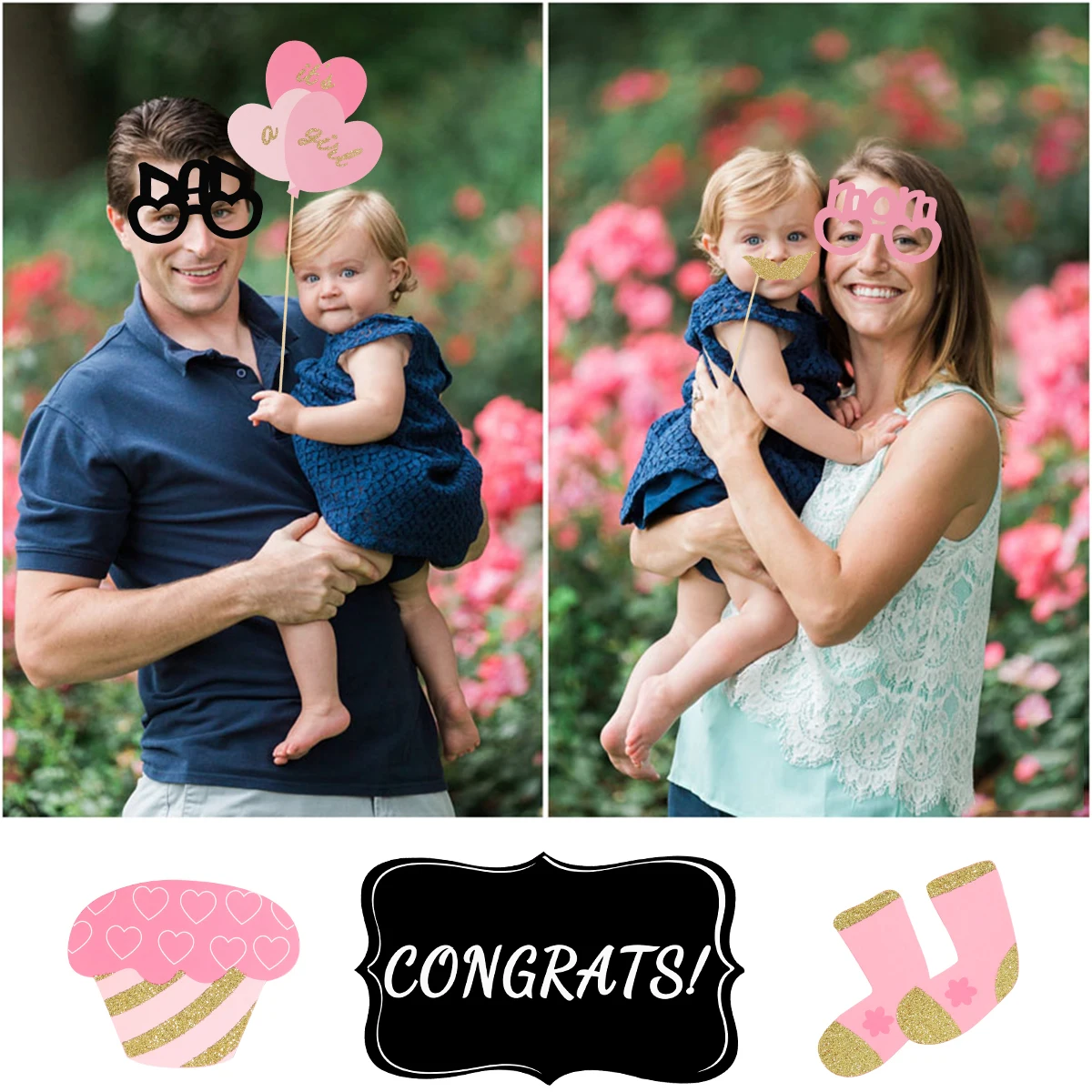 33 шт. для девочек Baby Shower День рождения, вечеринка, фото реквизит для фотографии на палочки для новорожденной девочки подарок вечерние украшения