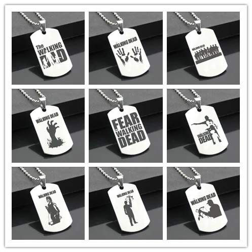 

Perfect JL The Walking Dead Western Style Army card Personalized Diy Letters Pendant Steel Necklace personality Gifts XSZR01