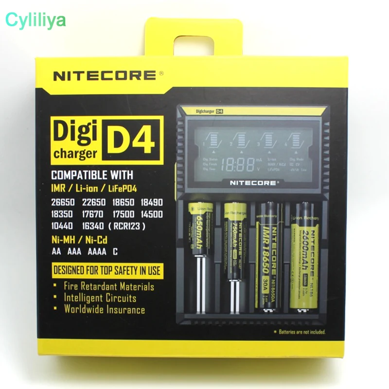 

Authentic Nitecore D4 Universal Charger LCD Screen Display Digi Charger For 18350 18650 26650 Li-on Battery Vape Box Mod 5pcs