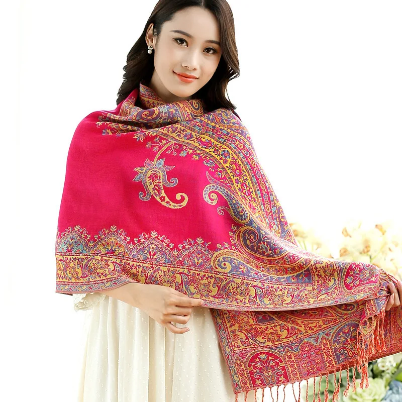Autumn Winter New Brand Scarf Extra Large Lengthen Vintage National Wind Tassel Printing Knitting Scarves Wraps Shawls 5 Colors |
