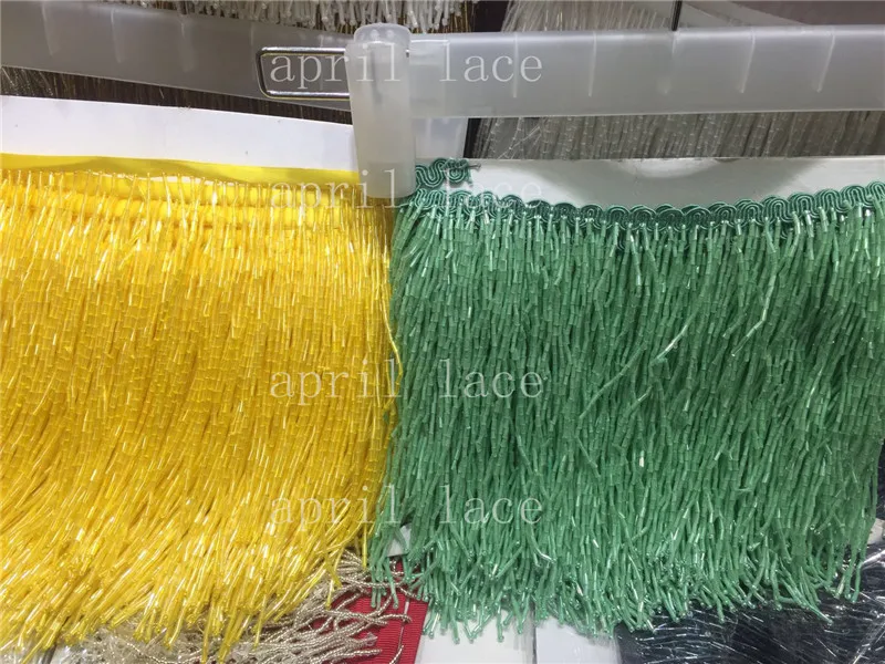 cheap DX019# 5 yards bag 15 cm width yellow green color lovely beads ribbon fringe tassel for garment decorative wedding dress