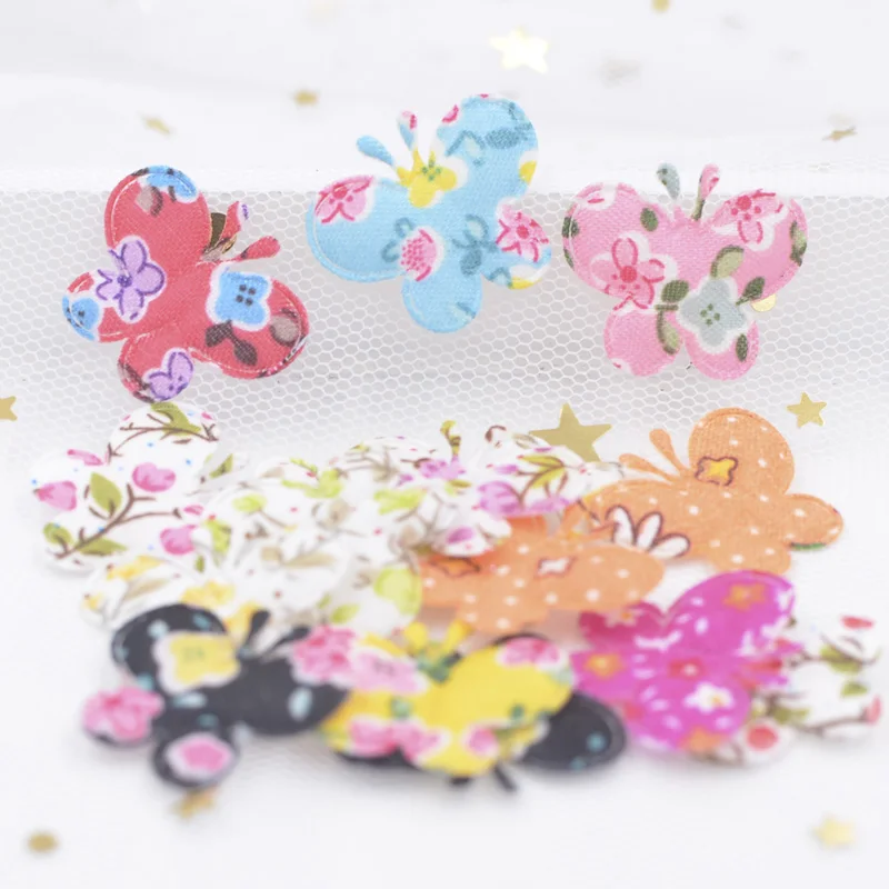 

120Pcs Mix Printing Pattern Cloth Fabric Padded Patches Butterfly Appliques for Girl's Cloth, DIY Clips, Headdress, Ornament F75