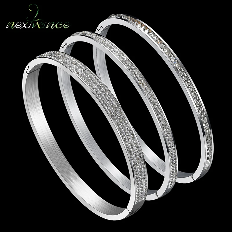 

Nextvance Fashion Crystal Cuff Bracelet For Women Gold Color Stainless Steel CZ Stone Bracelets & Bangles Bijoux Best Gift