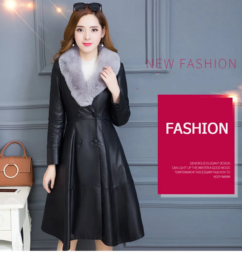 AYUNSUE большой размер 6XL pu кожаная куртка женская новая зимняя модная Длинная женская черная одежда верхняя одежда высокого качества LX1338