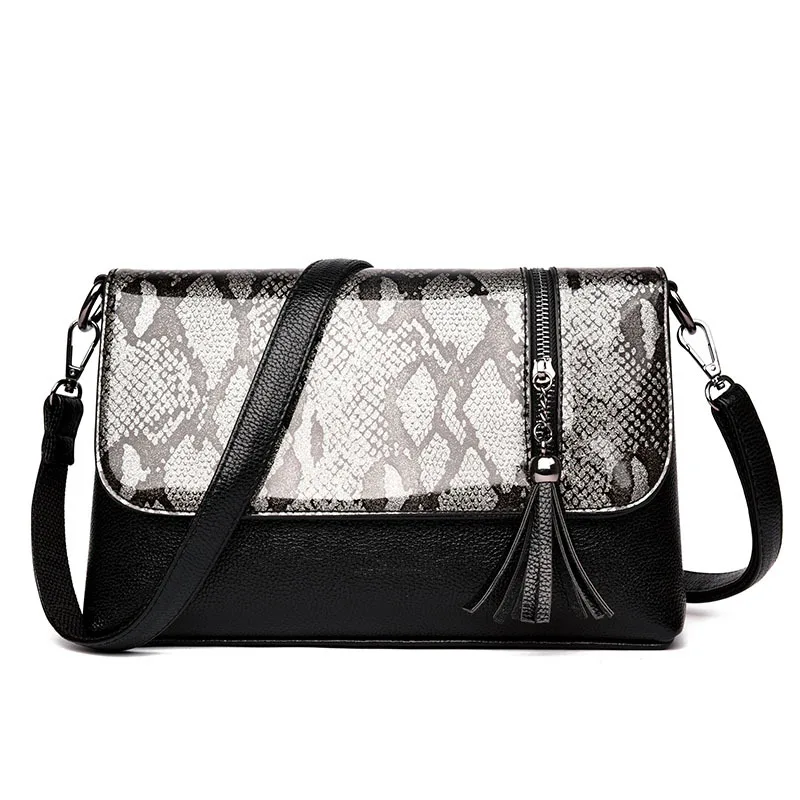 

Women's Genuine Leather Handbags High Quality Shoulder CrossBody Bags Ladies Fashion Serpentine Messenger Bag Tassel Women Bags